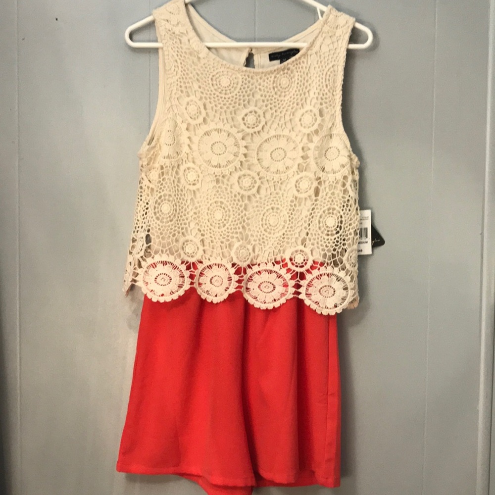 City Triangles 1 pc coral romper w/ Lacey top sz M